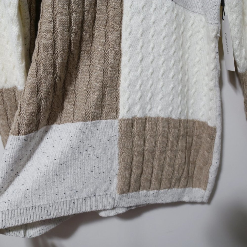 CALVIN KLEIN Acrylic Blend White Mixed Stitch Colorblocked Cowlneck Sweater - Picture 9 of 12